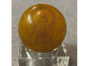 Beautiful Butterscotch Carved Bead Almost 1 3/4 Inch Diameter