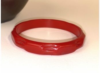 Thin Carved Red Bangle As Is
