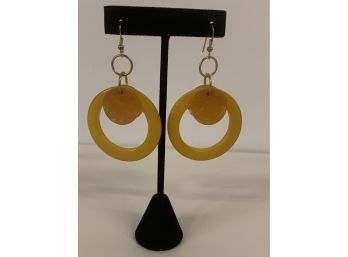 Bakelite Round Amber Color Earrings (G Lot)