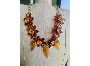 Stunning Vintage Tortoise Celluloid Flower Necklace