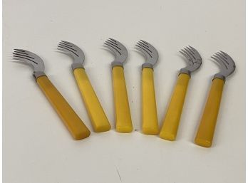 Six Yellow Butterscotch Mixed Doublet Fork/knives #4