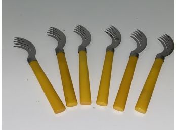 Six Yellow Butterscotch Doublet Knives/forks #3