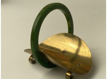 Small Brass Tray With Green Bakelite Ring