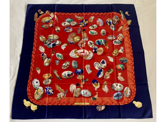 Hermes  Scarf  Couvee D Hermes Red & Navy New