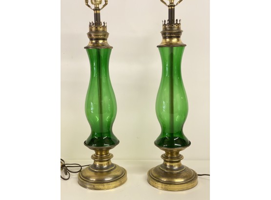 Pair Of Beautiful Emerald Vintage Lamps