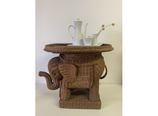 Vintage Mid Century  Wicker Elephant Side Table/ Plant Stand Approx. 24 X 15