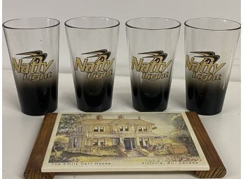 4 Natty Light Vintage Beer Glasses And A Robert Amos Trivet