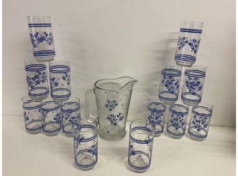12 Vintage Glasses And Heavy Pitcher Great For Lemonade Time
