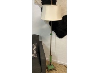 Fabulous Vintage Pole Lamp With Green Glass Accents