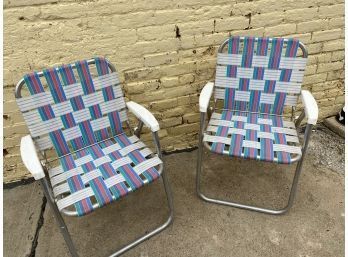 Pair Of Cute Matching Vintage Aluminum Folding Chairs