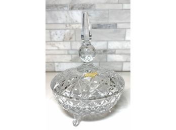 Genuine W. Germany Hand Cut Crystal Candy Dish, Footed, Amazing Finial Topper