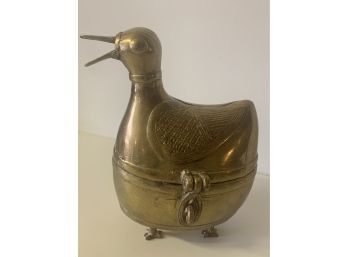 Fabulous Brass Dhokra Duck Container /  Hinged And Footed Betel Box Approx. 9 X8 Inches