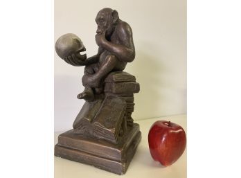 Large 1962 Austin Prod. Inc. Philosophizing Ape Darwins Mistake Statue Ape With Skull 13 Inches Tall
