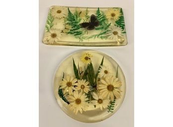 Vintage 70s Lucite Resin Acrylic Trivets Butterfly & Daisy