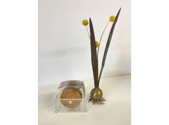 Mid Century Brass Bulb Vase And Cool Coasters