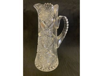 Vintage Heavy Cut Glass Tall Pitcher