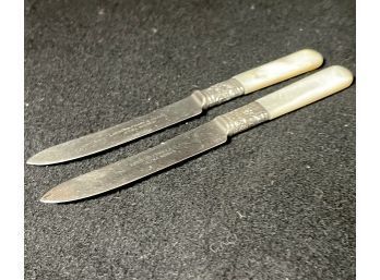 VTG Pearl Handle Butter Knives With Sterling Silver Bands Landers, Frary & Clark