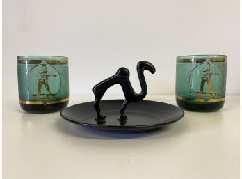 Vintage Stylized Camel Ashtray And Two Elvis Presley Glasses