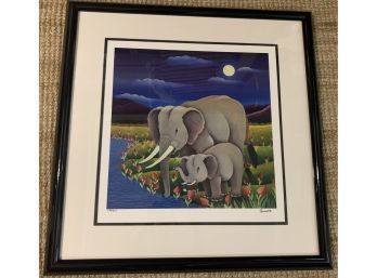 Signed & Numbered Colorful Elephant Art  Work