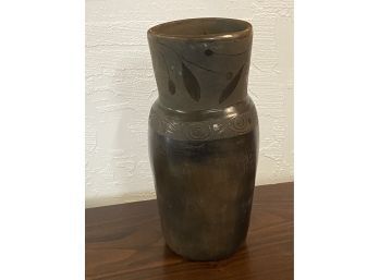 Unsigned Ceramic Vase With Burnished Vine Decore