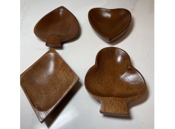 Vintage Wooden Carved Card Suit Nut/snack Trays Set Of 4