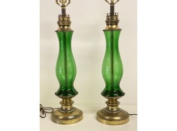 Pair Of Beautiful Emerald Vintage Lamps