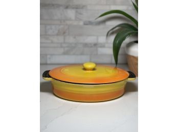 Parini Cast Enamel Oval Baker With Lid, Yellow Orange
