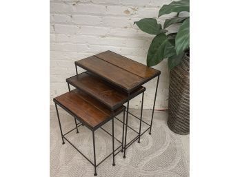 Set Of Three Wood And Iron Nesting Tables