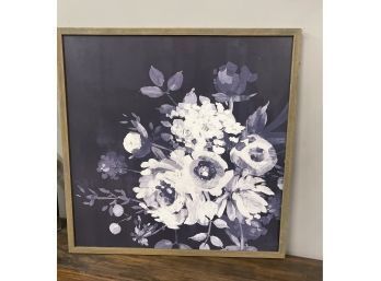 Navy And White Floral Piece. 24 X 24