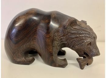 Carved Ironwood Bear With Fish Statue/ Figurine