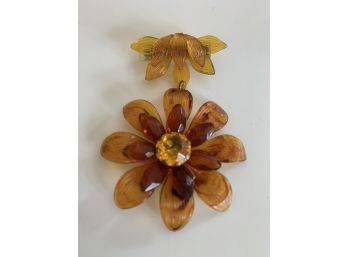 Vintage Tortoise Celluloid Flower Brooch