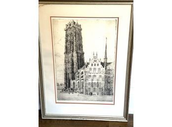 Vintage Architectural Pen And Ink Drawing,  Amazing Detail!!