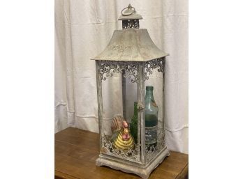 Large Old Metal Lantern Frame Filled With Chicken And More
