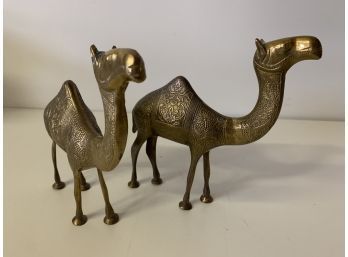 Vintage Brass Camels - A Pair / Ornate Engraved
