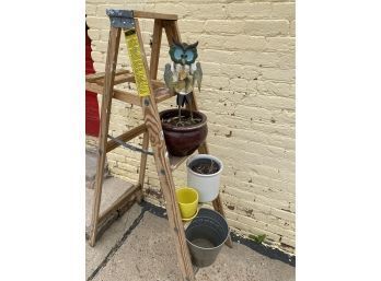 Owl Four Pots And A Wooden Step Ladder