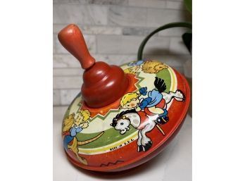 Vintage Metal /tin Spinning Toy Top With Wonderful Vibrant Graphics