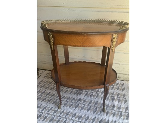 Antique Oval Wood Side Table With Gilt Bronze Details