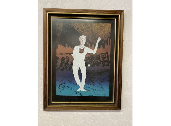 Interesting 1975 Print Pencil Signed Mansour (?) Of French Juggler In Industrial Setting 22x28 Inches