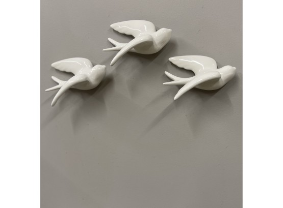 Mid Century Modern Inspired White Ceramic Wall Birds.