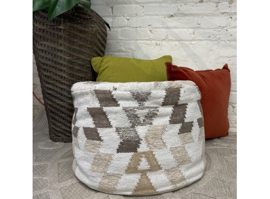 Thick Woven Pouf,  Earthy And Organic