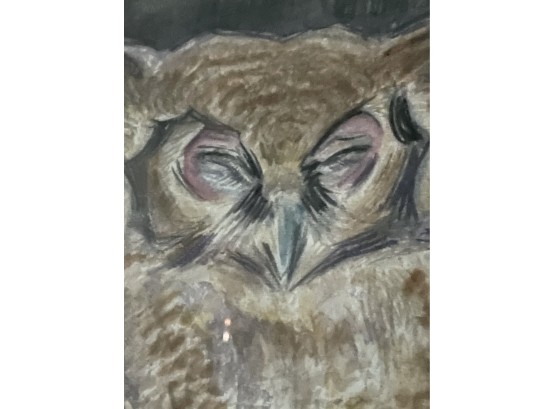 Sweet Sleepy Owl Watercolor, Nicely Matted And Framed