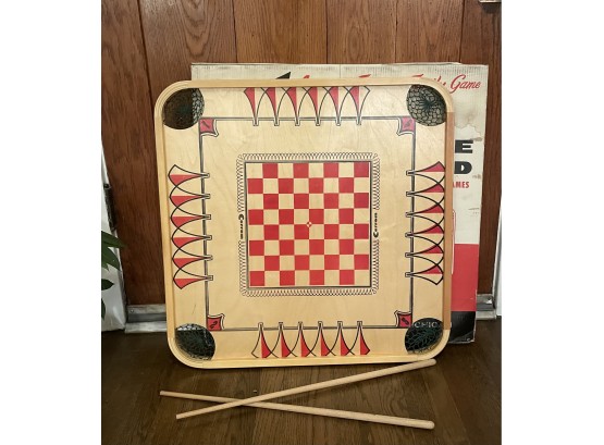 Vintage Carrom Game Board In Original Box With Sticks!