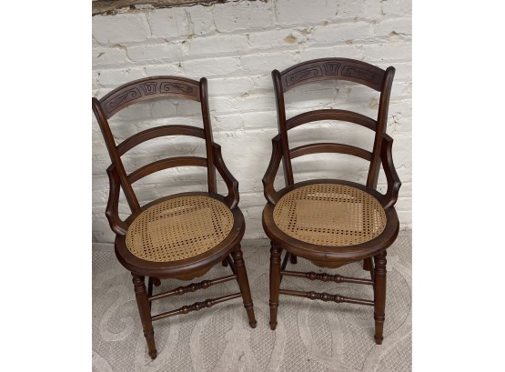 Antique/vintage Walnut Chairs, Caned Seats, Carved Back