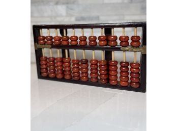Vintage Red Lion 11 Rod Abacus, Wood Beads And Frame With Brass Corner Detail