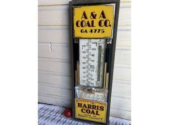 Very Rare Thermometer-Barometer Art Deco A&A Coal Co. Harris Coal Sign