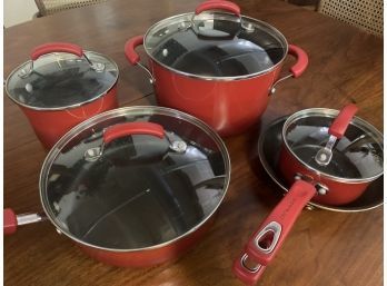 Set Of Red Rachael Ray Porcelain Cookware
