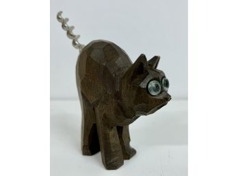 Vintage Carved Wood Cat Corkscrew