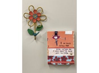 Decorative Wall Duo:  Art Box And Colorful Metal Flower Hook