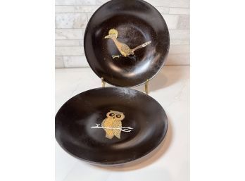 Mid Century Modern  Couroc Bowl  DUO 7.75 Inches: Owl And Roadrunner