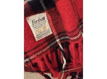 Vintage Faribault Red And Black Plaid Lap Blanket With Fringe From Faribault Mills Co.